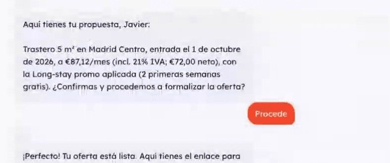 Oferta real generada por Kolbe dentro de la conversación